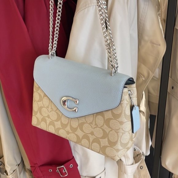 Coach Tammie Shoulder Bag In Signature Canvas Light Khaki / Light Teal - Picture 12 of 16